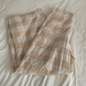 Checkered tan linen pants